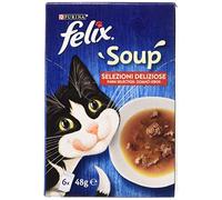 PURINA FELIX Delicious Selections Cat Soup with Beef, Chicken, Lamb - 48 bags of 48g each (8 packs of 6x48g)