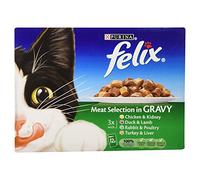 Purina Felix Mixed Variety Meat Selection Chunks in Gravy Adult Wet Cat Food - Pack of 12, 1200 Grams