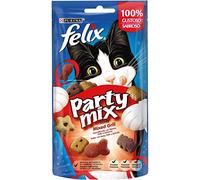 Purina Felix Party Mix Snack Cat Mixed Grill with Beef, Chicken and Salmon, 8 Packs of 60 g