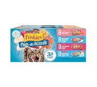 Purina Friskies Wet Cat Food Variety Pack, Fish-A-Licious Shreds, Prime Filets & Tasty Treasures - (32) 5.5 oz. Cans