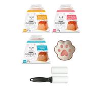 Purina Gourmet Revelations Mousse Wet Cat Food - 12x57g Variety (Chicken, Salmon, Tuna) - 3x Packs 4x57g - Bundled with Paw Cat Bowl & Lint Roller & Refill by Happy Feeling Gifts | Gourmet Cat Food