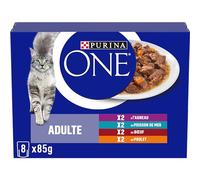 PURINA ONE | Complete Food | Adult Cat | Tapered in Sauce | Helps Maintain a Strong Immune System | Lamb, Seafish, Beef, Chicken | Single Serving | Sachets | 8x85g