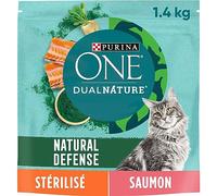 PURINA ONE | DualNature | Natural Defense | Sterilized Adult Cat | Spirulina Rich Dry Food: Strengthens Natural Defences | Reduced Carbon Footprint | Salmon | Bag | Pack of 6 x 1.4 kg