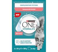 PURINA ONE | HYDRALIFE | Complementary Food for Adult Cats | Helps Promote Good Hydration and Support the Gut Microbiome in Cats | Salmon | Fresh Sachets | 6 x 50g