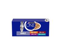 PURINA ONE Mini Fillets in Gravy Wet Cat Food - Mix, supports natural defences with vitamin E, urinary health, fish, no artificial colours or flavours