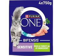 Purina ONE Sensitive Dry Cat Food Rich in Turkey 750g, Pack of 4