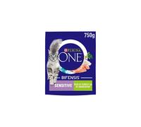 Purina ONE Sensitive Dry Cat Food Rich in Turkey 750g Pack of 4 | Gut health, Lactobacillus Bifensis & chicory | 12506173