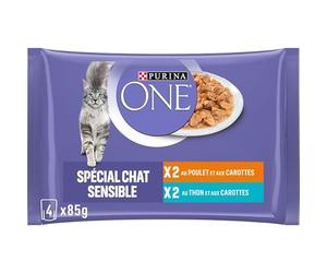 PURINA One Tapered for Cats Sensitive to Chicken, Tuna & Carrot, 4 x 85g