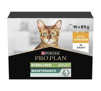 PRO PLAN® Adult 1+ STERILISED MAINTENANCE with Chicken in Gravy Wet Cat Food Pouches 10x85g, For Neutered Cats, Pack of 4