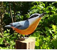 Purity Style Hand Carved and Painted Wooden Nuthatch Figurine, Ornament on a Log