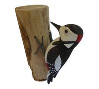 Purity Style Hand Carved and Painted Wooden Spotted Woodpecker Figurine, Ornament on a Log