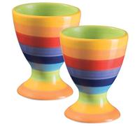 Purity Style Hand Painted Rainbow Stripe Pair of Egg Cups