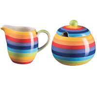 Purity Style Hand Painted Rainbow Stripe Sugar Bowl and Jug Set