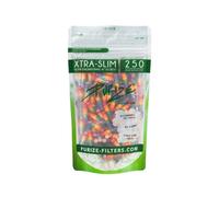 Purize Carbon Activated Extra Slim Filter Tips - 6mm - (250 Pack) - Enhance Your Smoking Experience with Advanced Filtration Technology - with Vastu Storage Mylar Bag (Rainbow)