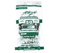 Purize Carbon Activated Filter Tips - Enhance Your Smoking Experience with Super Slim Charcoal Filters - 50 Pack with Vastu Storage Mylar Bag (White)