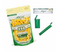 PURIZE Pack of 250 Xtra Slim Size 6 mm (5.9 mm) Activated Carbon Filter with 2 Ceramic Caps Including Joint Tube, Pop-Up Tin and Stickers - Choice of Colours (Yellow)