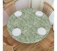 PURKCUYERT Ferns Sage Green Round Fitted Table Cloth Cover, Elastic Tablecloth for Round Tables, Fits 40" - 44" Tables, Small