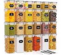 PurKeep 24 Pack Food Storage Containers - 33.6L, Airtight Kitchen Storage for Cereal, Flour, Sugar & Baking Supplies with 24 Labels, 3 Szie