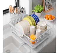 PurKeep Dish Drainer Rack - Dish Rack with Utensil Holder for Kitchen Counter Space-Saving, Large Capacity Dish Drying Rack with Draining Board, White