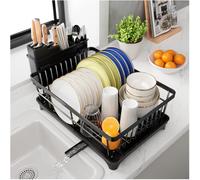 PurKeep Dish Drainer Rack SpaceSaving Dish Rack with Utensil Holder for Kitchen Counter Large Capacity Dish Drying Rack with Draining Board Blac