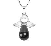 Purmy Women Necklace Black Agate Water Droplets Guardian Angel Pendant 4.2X2.9CM