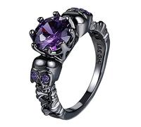 Purmy Women Ring Skull Gothic Rings Purple Cubic Zirconia Punk Black Gold Plated Size P 1/2