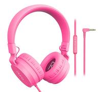 Puro Sound Labs PuroBasic Volume Limiting Wired Headphones for Kids, Foldable and Adjustable Headband with Microphone, Compatible with Smartphones, Tablets and PC - Pink