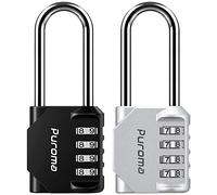 Puroma 2 Pack 2.6 Inch Long Shackle Combination Lock 4 Digit Outdoor Waterproof Padlock for Hasp Locker Lock, Sports Locker, Fence, Gate, Toolbox, Case, Hasp Storage, Cabinets (Silver & Black)