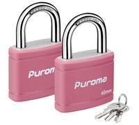 Puroma 2 Pack Keyed Padlock with 3 Keys Alike, 1.1 Inch Locker Lock 40mm Heavy-Duty Locks for Gate Fence Hasp Cabinet Toolbox School Gym Locker (Pink)