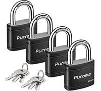 Puroma 4 Pack Keyed Padlock with 6 Keys Alike, 1.1 Inch Locker Lock 40mm Heavy-Duty Locks for Gate Fence Hasp Cabinet Toolbox School Gym Locker (Black)