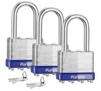 Puroma Lock 3 Pack Padlocks, 1-1/2” Long Shackle Heavy-Duty Locks with 6 Keys, 40mm Hardened Steel Keyed Alike Padlocks for Sheds, Gates, Fences, Toolbox, Outdoor and Indoor Use（Silver