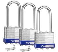 Puroma Lock 3 Pack Padlocks, 2” Long Shackle Heavy-Duty Locks with 6 Keys, 40mm Hardened Steel Keyed Alike Padlocks for Sheds, Gates, Fences, Toolbox, Outdoor and Indoor Use（Silver）
