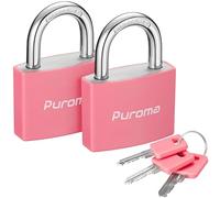 Puroma Lock Keyed Padlock, 2 Pack Aluminum Locks with 3 Keys Alike, 7/8 Inch Locker Lock 43mm Small Padlocks for Gate, Fence, Shed, Toolbox, School Gym Locker (Pink)
