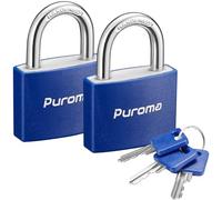 Puroma Lock Keyed Padlock, 2 Pack Aluminum Locks with 3 Keys Alike, 7/8 Inch Locker Lock 43mm Small Padlocks for Gate, Fence, Shed, Toolbox, School Gym Locker (Blue)