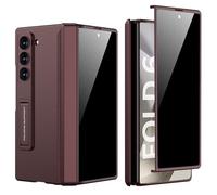 PUROOM for Samsung Galaxy Z Fold 6 Case with Privacy Screen Protector, Z Fold 6 Magnetic Hinge Coverage Protective All-Inclusive Kickstand Shockproof Case (Wine Red with Privacy Screen)
