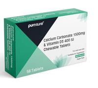 PUROSURE Calcium Carbonate 1500mg with Vitamin D3 400 IU - Mint Flavour | 56 Chewable Tablets | Bone & Teeth Health Easy-to-Chew Calcium + D3 Supplement (Mint Flavour - 56)