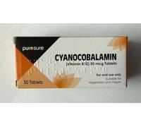 PuroSure Vitamin B12 Tablets - High Strength - 400 Tablets (1 Year+ Supply) - Cyanocobalamin B12 50mcg Supplement - Contributes to The Reduction of Tiredness and Fatigue