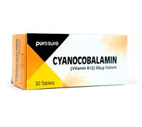 PuroSure Vitamin B12 Tablets - High Strength - 400 Tablets (1 Year+ Supply) - Cyanocobalamin B12 50mcg Supplement - Contributes to The Reduction of Tiredness and Fatigue