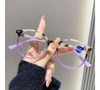 (purple, +100) 2025 Unisex Fashion Round Frame Reading Glasses Anti-blue Light Presbyopia Vintage Ultralight Far Sight Eyeglasses For Men Women