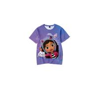 (Purple, 100cm/39.37in) Cartoon Gabbys Dollhouse 3d Print Casual Short Sleeve Tshirt Top Tee Kids Gift
