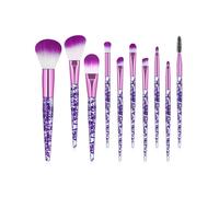 (Purple) 10pcs Professional Crystal Diamond Makeup Brush Set Foundation Blusher