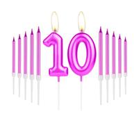 Purple 10th Birthday Candles - Number 10 Candle for Cake, Thin Party Candles, Cake Toppers for Girls & Boys - Perfect for Birthday Parties & Wedding Anniversaries