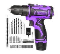 Purple 12v Cordless Drill With Battery And Charger, Electric Screwdriver Kit, 25+1 Torque, Stud Finder Ready,Front LED Light