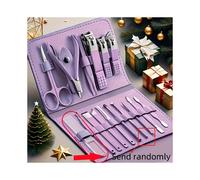 (Purple) 16pcs Premium Stainless Steel Manicure And Pedicure Set Including Nail Clippers, Scissors, Ear Pick, And Travel Essential Set