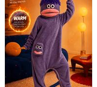 (Purple, 18) Funny Cartoon Monster Onesie for Couples, 1pc Pajamas for Women Men Plus Size, Cozy Thick Warm Hooded Loungewear,