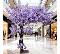 Purple,2.3 * 2m/90 * 78in,Artificial Cherry Blossom Tree, Handmade Blossom Trees, Dense Artificial Peach Tree with Solid Wood Trunk, for Wedding Event Indoor Outdoor Party Restaurant Mall Decoration