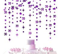 Purple 30th Birthday Decorations Number 30 Circle Dot Twinkle Star Garland Metallic Hanging Streamer Bunting Banner Backdrop for Women Mens Dirty Thirty Cheers to 30 Years Anniversary Party Supplies