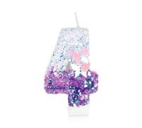 Purple 4 Butterfly Birthday Candles, Number 4 Candle, 3D Glitter Sequin Numeral Candles for Cake, Happy 4th Birthday Candle, Cake Topper Decorations for Girls Birthday Party