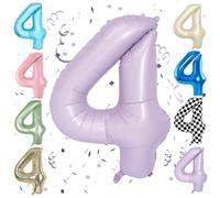 Purple 40 Inch Number 4 Balloon,Large Self Inflating Pastel Purple Foil Number Balloons 0-9 for Boys Girls,Digit Four Balloons for 4th Birthday Party Decorations Supplies