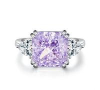 (purple, 5) Tancise 6 Colors S925 Sterling Silver Ring Women's 5 Carat Square Ice Cut High Carbon Diamond